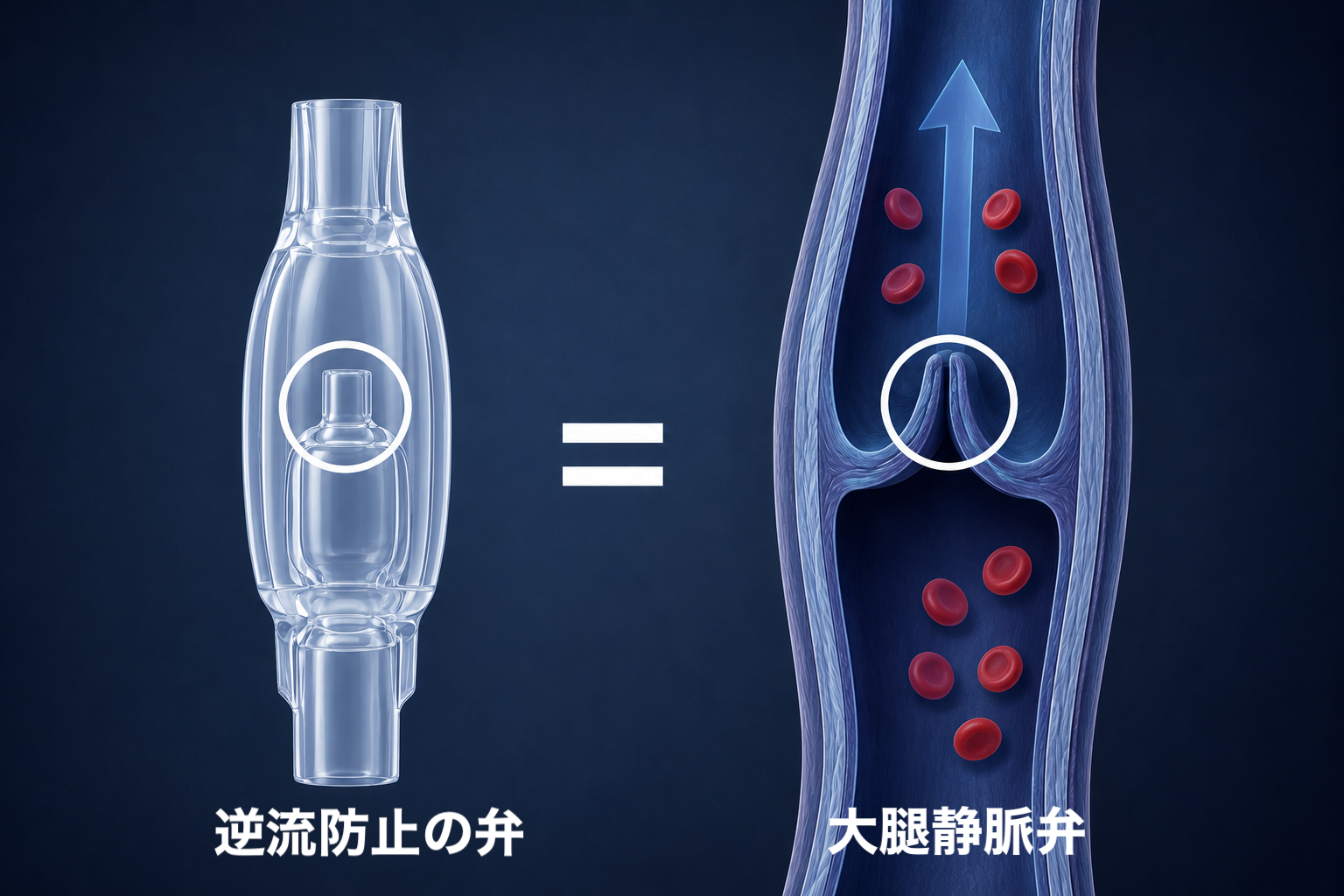 逆流防止の弁 = 大腿静脈弁（Bio-Mimic設計）
